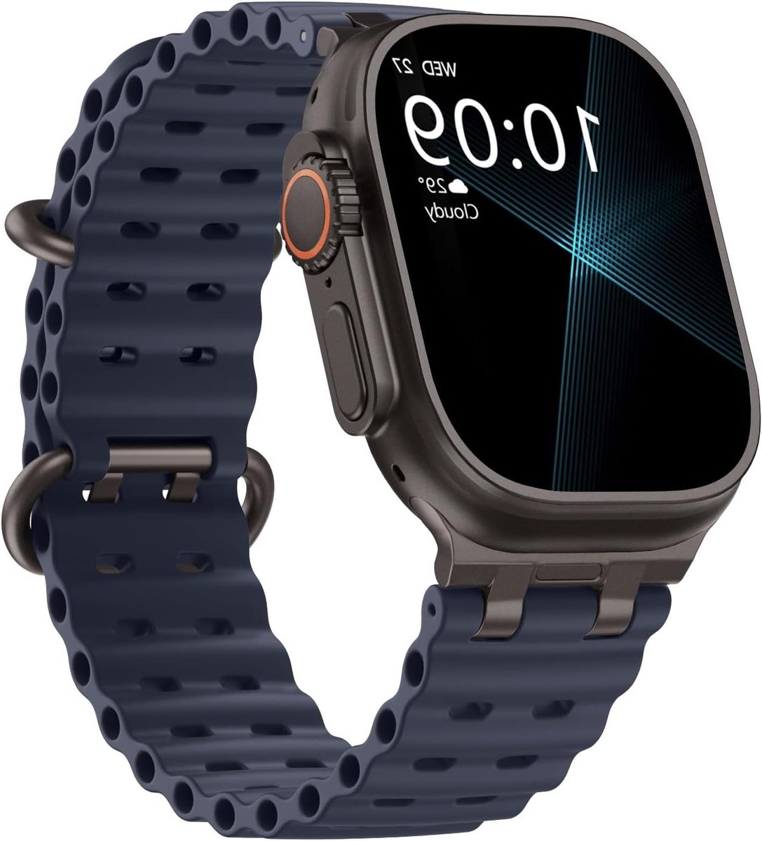 Ademende Sport Watch Band voor Apple Watch Ultra 49mm, Versterkte Metaalverbinding, Zwart en Marineblauw, Geschikt voor Mannen en Vrouwen