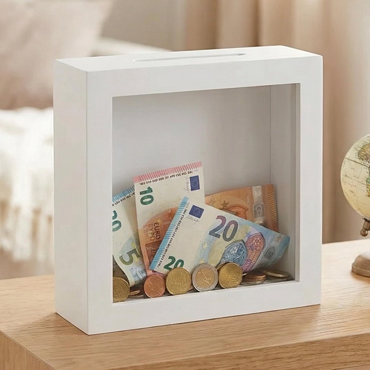 Dailygoods- Spaarpot 3D-fotolijst - Transparante Voorruit - Spaarvarken - Verpakking voor Geldgeschenken - Houten Frame - Stijlvol en Veelzijdig