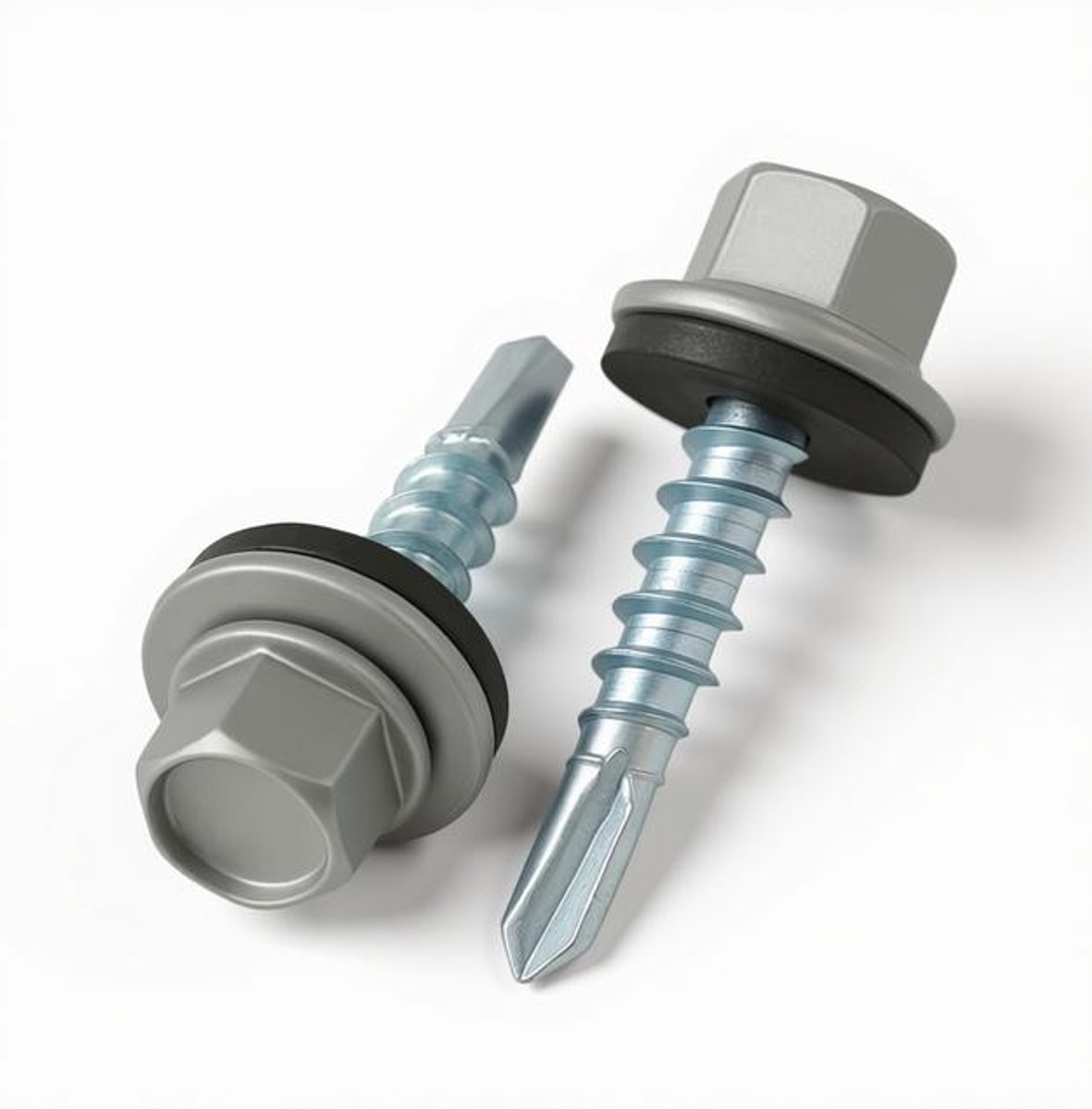 ElleMooi 4,8 x 35 mm Dakschroeven Zeskantkop Zelfborend RAL 9007 Grijs aluminiumkleurig met EPDM-ring Roestbestendig Verzinkt Gehard Staal 50 stuks