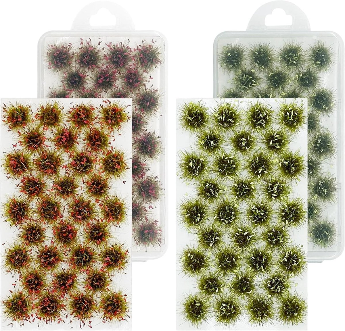 Miniatuur Grascluster, Statisch Gras Tuft voor DIY Modelspoorlandschap en Groene en Rode Bloemen in Modelbouw