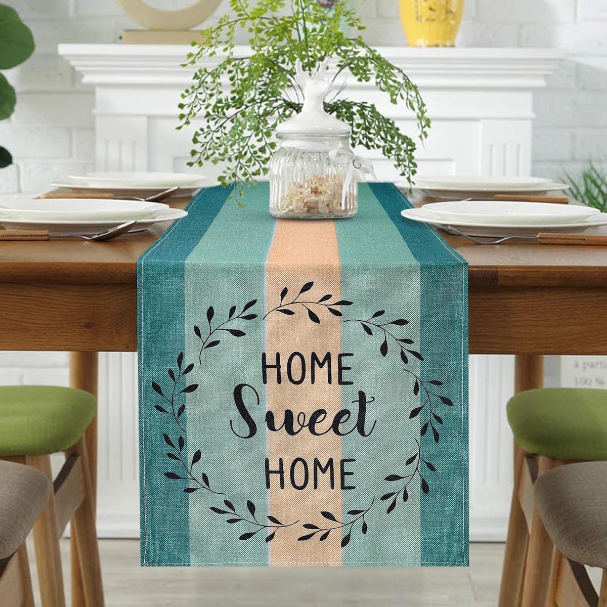 LIVIA HOME- Tafelloper 33 x 183 cm - Retro Printdesign - Duurzaam - Boerderijlook - Eettafel Decoratie - Handwas Geschikt - Tafelkleed