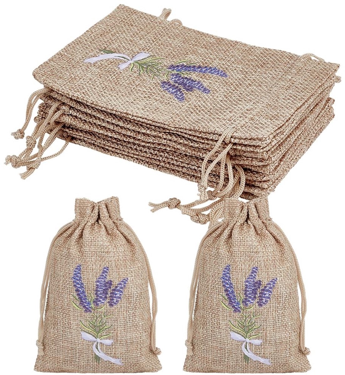 LIVIA HOME- Lavendelzakken 16 stuks - Jute zakken met trekkoord - 15x10cm - Lege zakjes voor kruiden/sieraden - Praktisch voor thuis/reis - Sachet