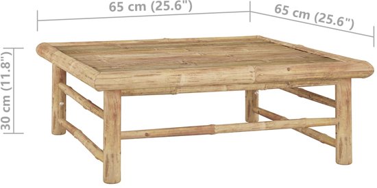 Salontafel van bamboe, 65x65x30 cm.