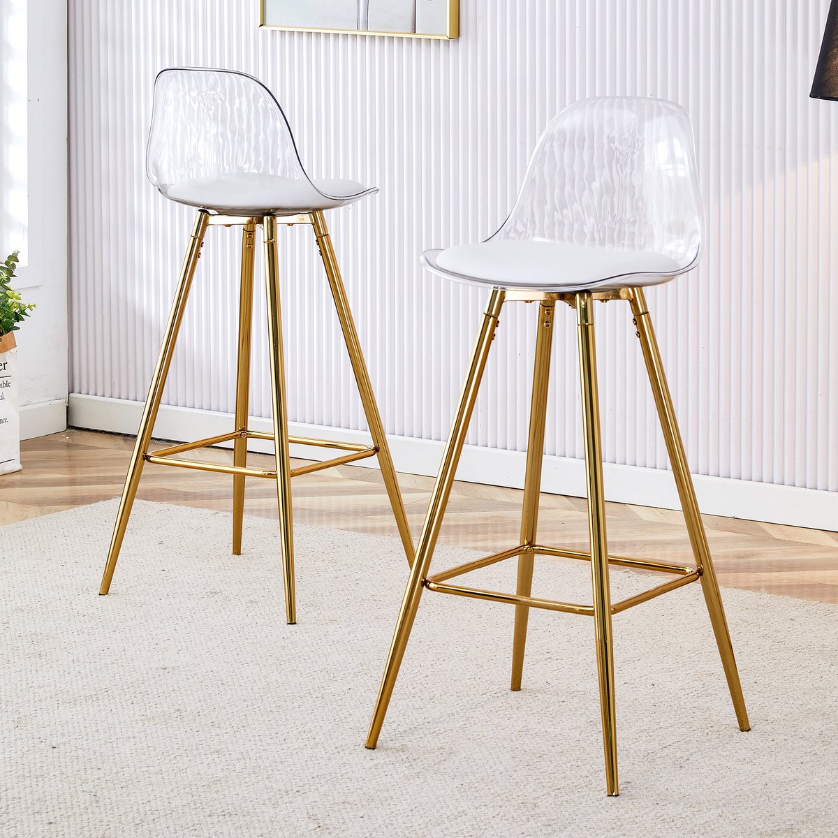 REDOM Barkrukken Set Van 2 - Met Rugleuning En Voetensteun - Modern - Voor Keukenbar Of Café - Metaal En Kunststof - Goud Transparant Goud, transparant
