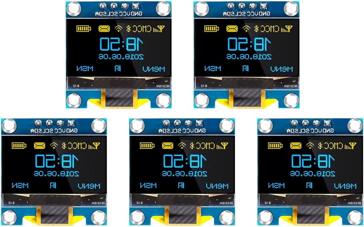 OLED Display Module 0.96 inch 128x64 Pixel I2C - 5 Stuks Geschikt voor Arduino en Raspberry Pi, Geel/Blauw, Perfect voor Projecten en DIY toepassingen
