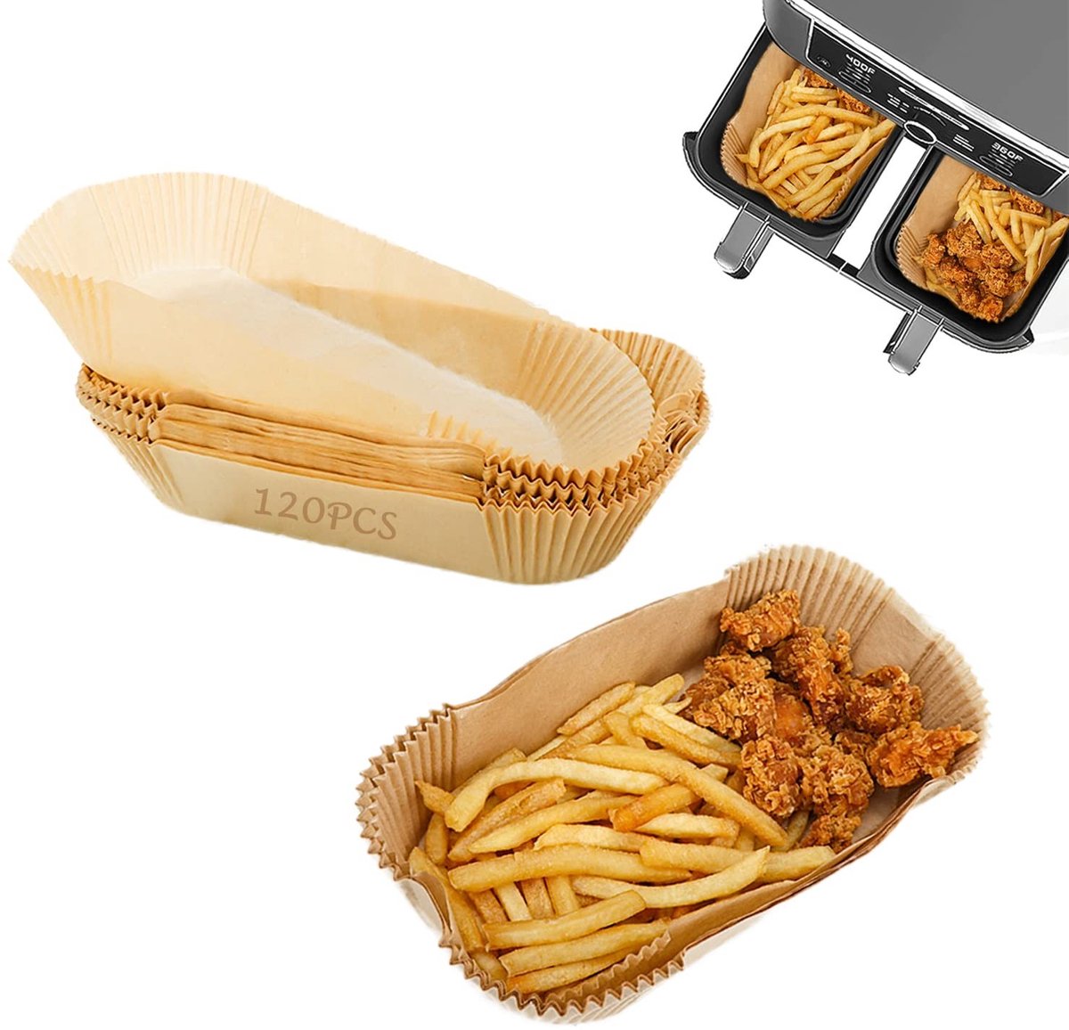 Dailygoods- Air Fryer Liners 120 Stuks - Perkament Gevoerd - Niet-Plakkerig - Bakpapier voor Airfryer - Hittebestendig - BPA-vrij