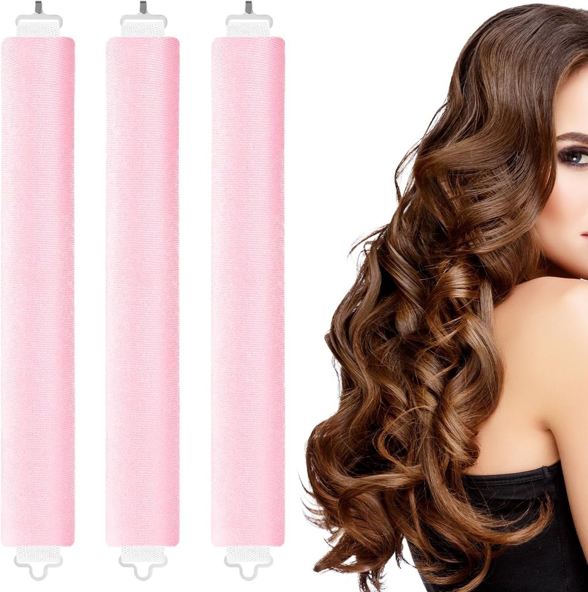 Set van 3 Heatless Curlers voor Haarstyling zonder Hitte - Ideaal voor Golvend Haar en Krullen, Geschikt voor Korte en Lange Haarstijlen (Roze)