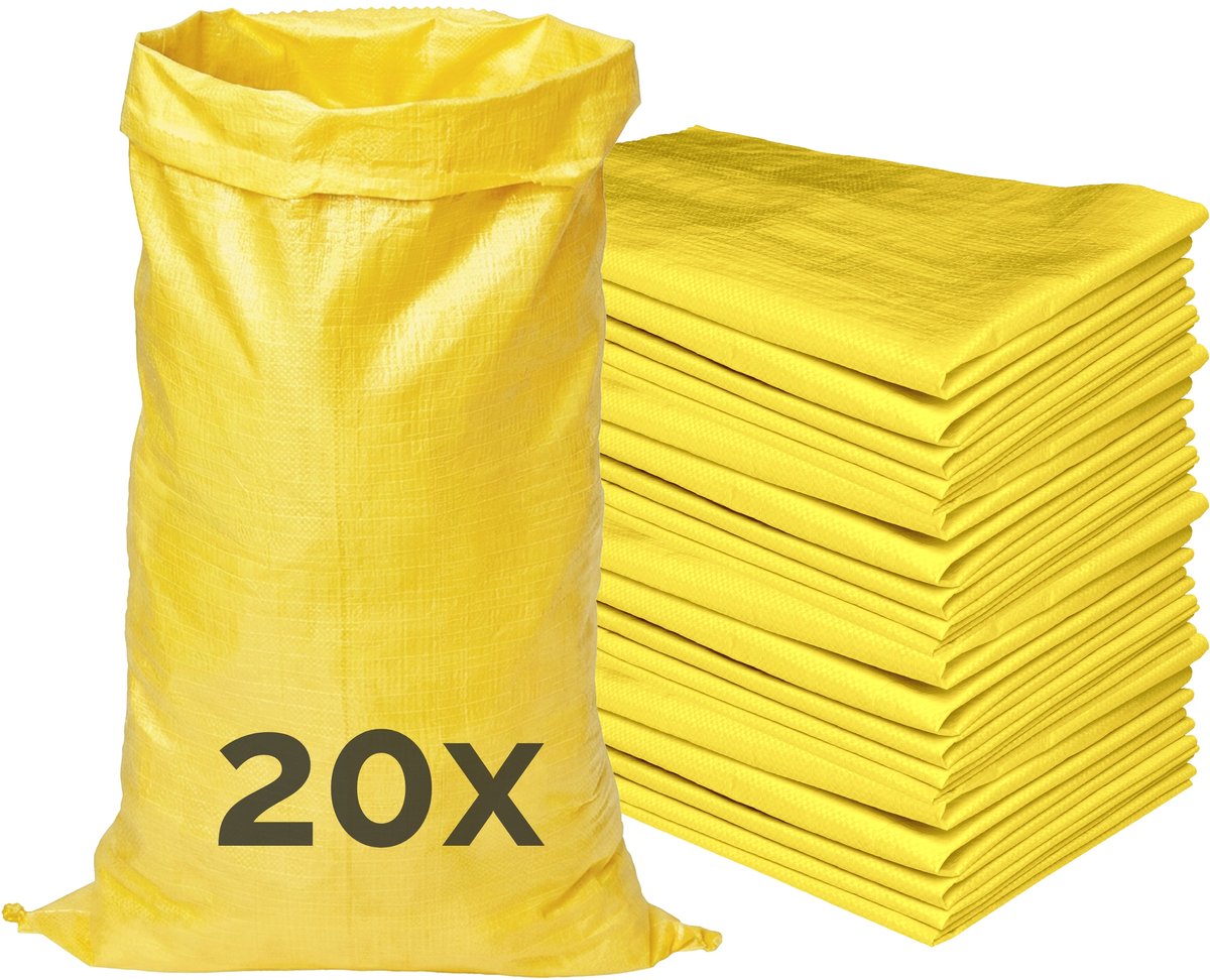 Garronda - Polypropyleen Zak Geel - 105 x 65 cm – 20 Stuks – Tuinafvalzak - Geweven Zakken van PP - Voor zand en opslag – Scheurvast - Belastbaar tot 50 kg – Veelzijdig inzetbaar – Zandzakken – Tuinzak – Hoogwaterbescherming – GD-ROM-Bag80