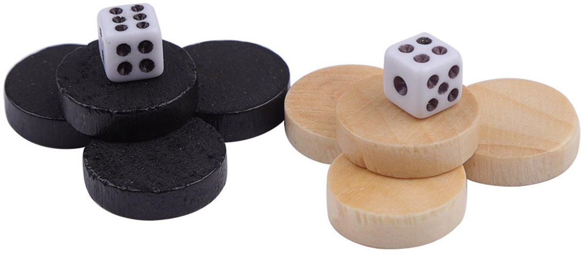 Dailygoods- Bordspellen Set 32 Stuks - Schaakspel - Backgammon - Houten Schaakstukken - Stapelbare Schijfjes - Geschikt voor Binnen/Buiten