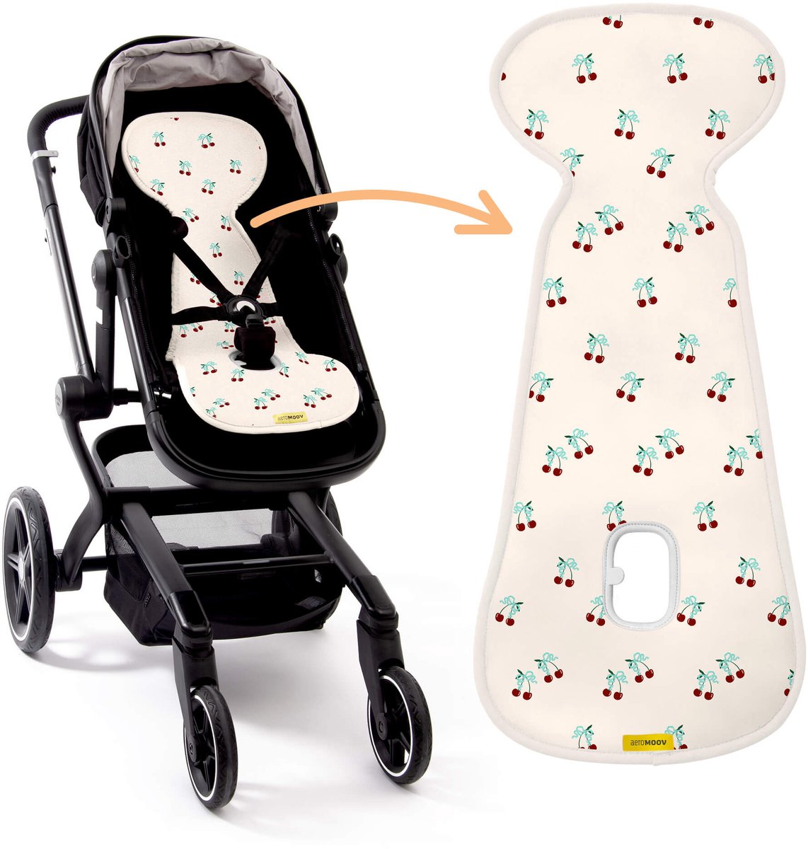 AeroMoov Air Layer – Inlegkussen Buggy – Ademend & Warmteregulerend - Universeel - Cherries