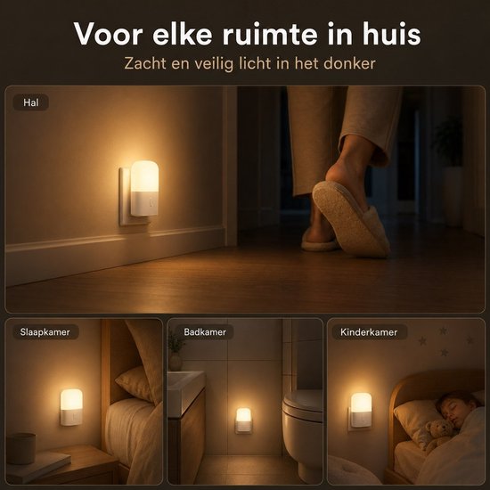 PolkaHome Nachtlampje Stopcontact 4 Stuks - Warm Wit LED Nachtlampje met Lichtsensor en 3 Helderheidsniveaus - Voor Slaapkamer, Hal en Kinderkamer van PolkaHome — afbeelding 3