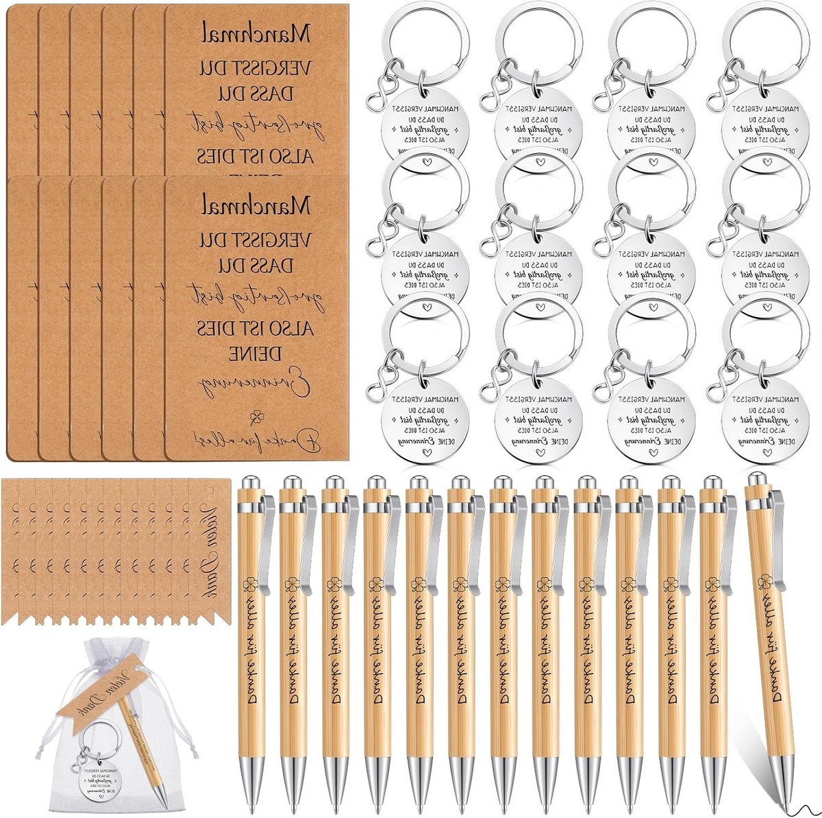 12 Sets Bedankcadeaus voor Collega's - Mini Notebooks, Sleutelhangers en Houten Pennen voor Kerst en Verjaardagen, Ideaal voor Studenten en Werknemers