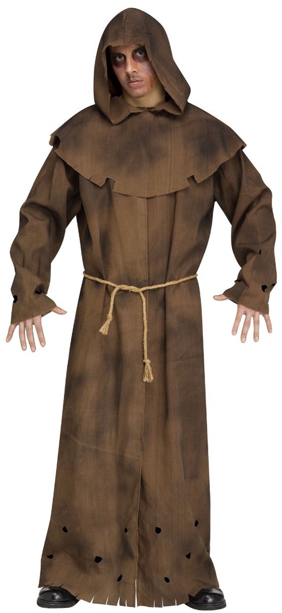 FUNWORLD 4-Delig Gewaad/Capuchon/Hnadschoenen/Riem Brown Tattered Robe Halloween Kostuum Unisex Verkleedkleren Volwassenen - One Size