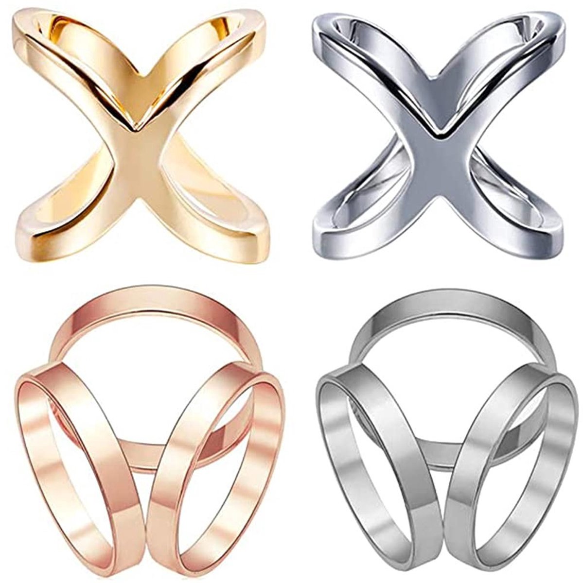 Dailygoods- Sjaalringen Set van 4 - Geometrisch Design - Goud/Zilver - Modieuze Sjaalklemmen - Voor Zijde Sjaals - Hoogwaardige Legering