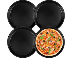 8 Inch Round Baking Tray Set of 4 - Non-Stick Coating - Dishwasher Safe Pan - Carbon Steel Pizza Casserole Dish for Baking Oven Applicable - 20cm - Zwart