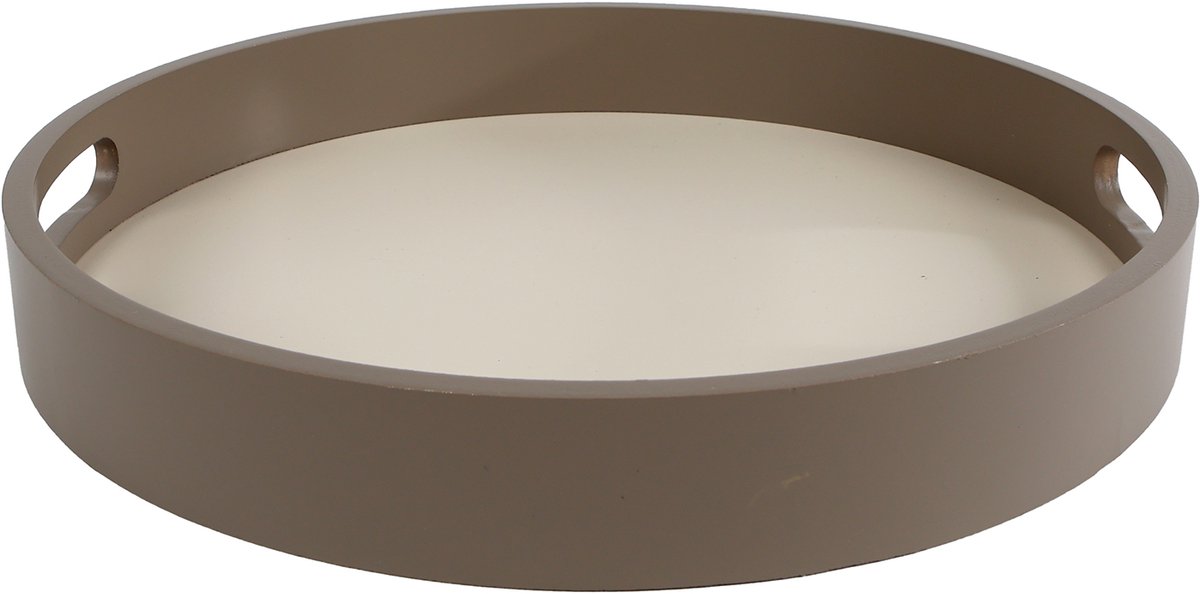 Dienblad Bjarne rond off-white/taupe hout 30x30x4cm.