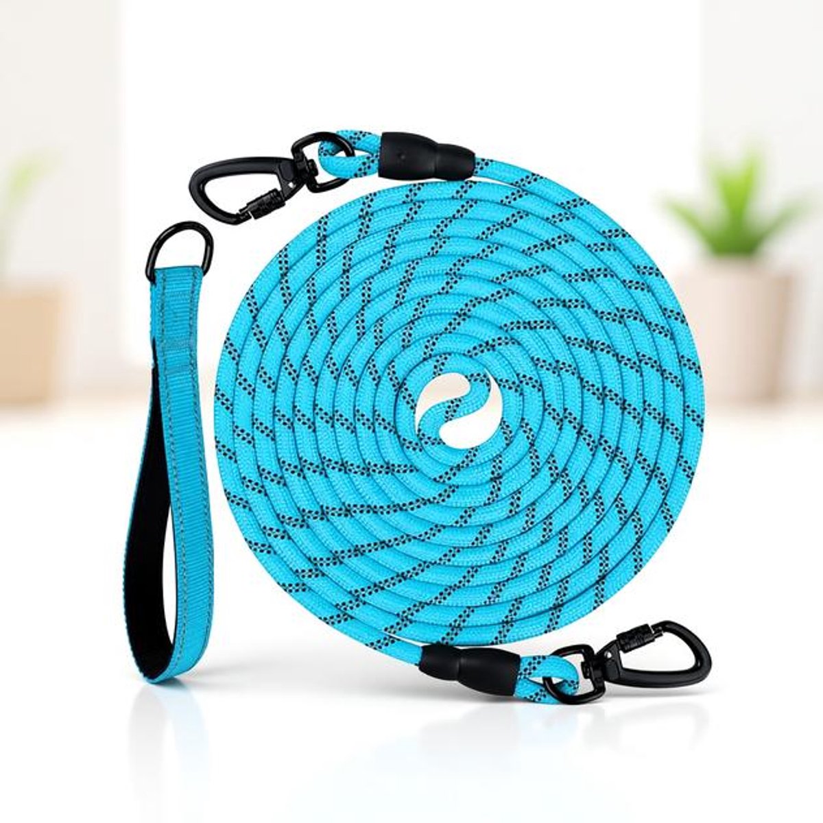 ElleMooi Looplijn voor honden, sterke hondenriem voor grote en middelgrote honden, reflecterend, 15 m lang, met gevoerde handgreep, afsluitbare karabijnhaak (blauw)