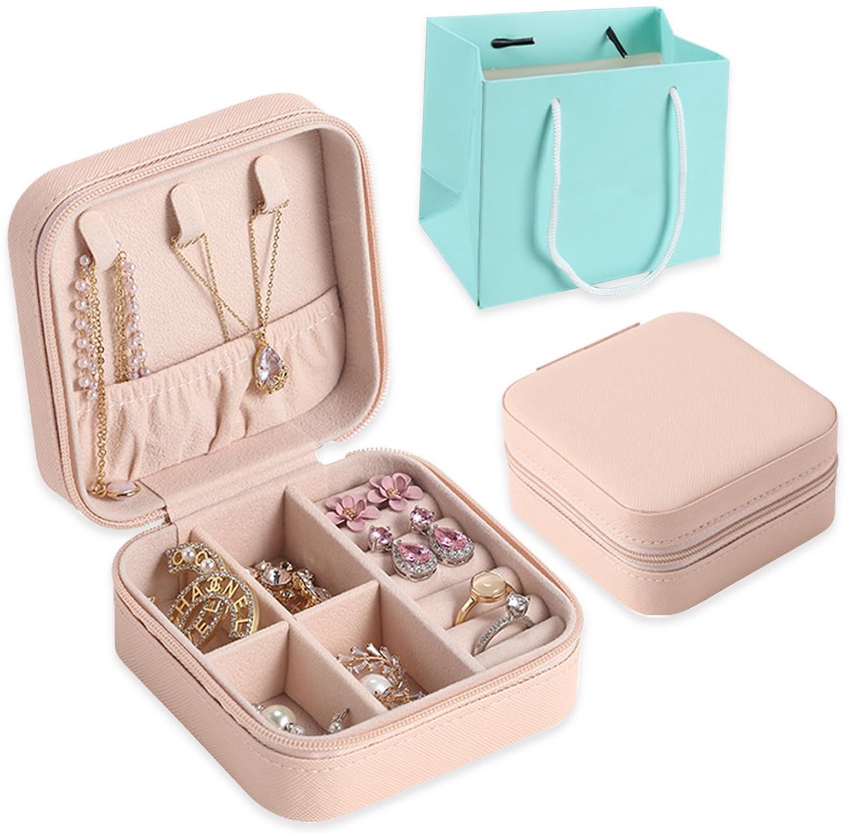 Dailygoods- Sieradenbox - Klein en draagbaar - Juwelenkistje - Cadeau voor vrouwen - Perfect voor reizen - Hoogwaardige materialen - Inclusief tote bag - Juwelendoos