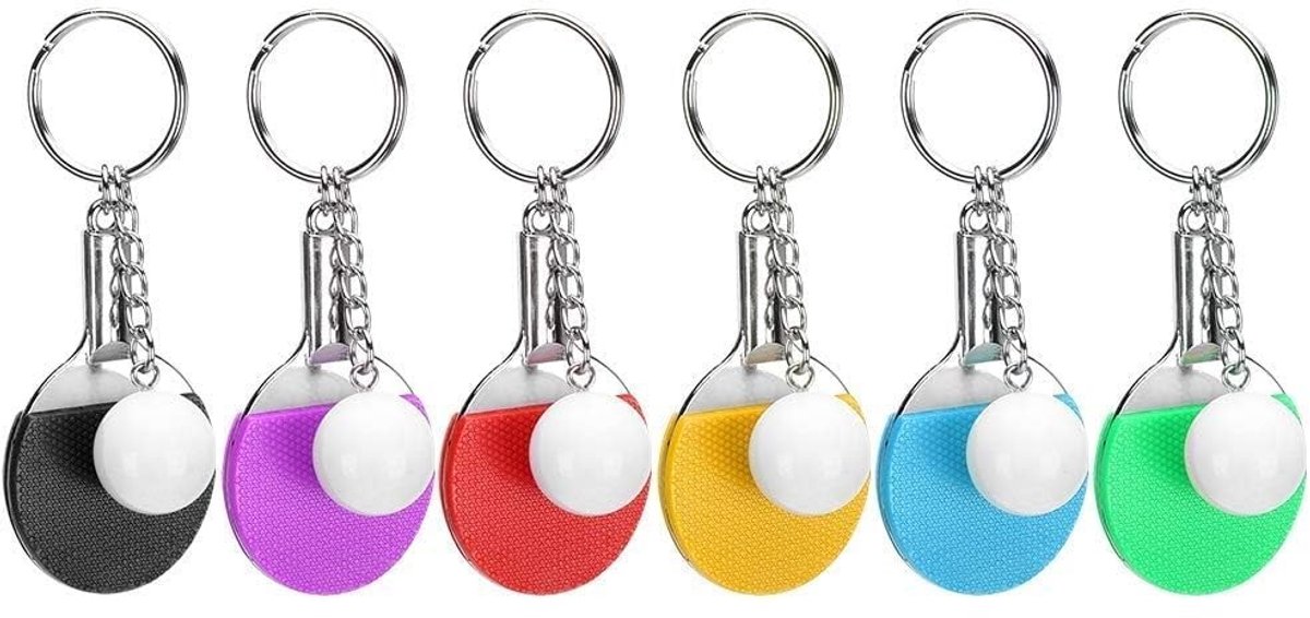 Dailygoods- Tafeltennis Sleutelhanger 6 Stuks - Mini Pong Sleutelhanger - Sport Sleutelhanger - Sleutelhanger Racket - Sleutelhanger voor Rugzak - Metaal/Rubber