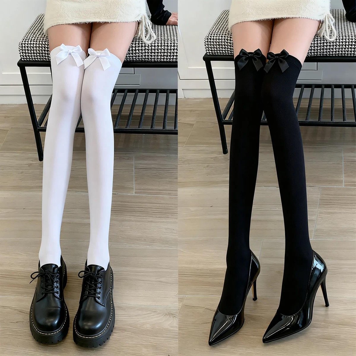 JHUBERS- Dijhoge Kousen 2 Paar - Strik Kousen - Cosplay Accessoire - Elastisch Ontwerp - 60 cm Bootlengte - Stretchfluweel Materiaal - Strikkousen