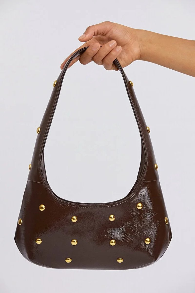 Dames Donkerbruine Schoudertas Ovale Tas Middelgrote Handtas Suede Look Tas Met Metalen En Steendetails Voor Dagelijks Gebruik En Uitgaan