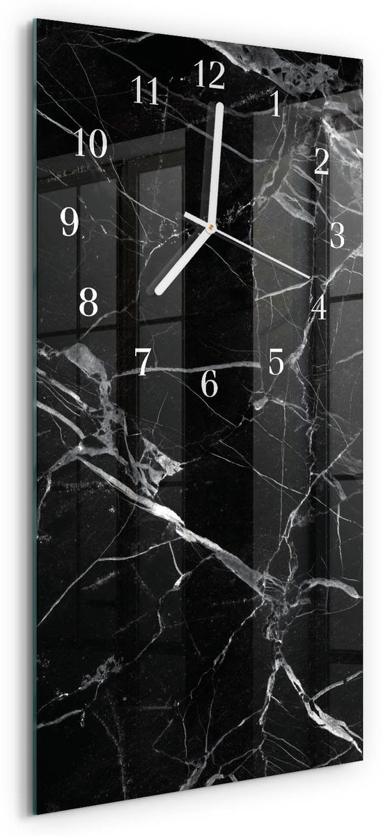 TULUP Wandklok - Grafiet Wandklok Glas Decoratie - 30x60 cm - Zwart Gekleurde Glazen Klok - Witte Handen - Rechthoekige Wandklok - Klok Glas Met Opdruk - Moderne Wandklok Glas Zwart - Grafiet