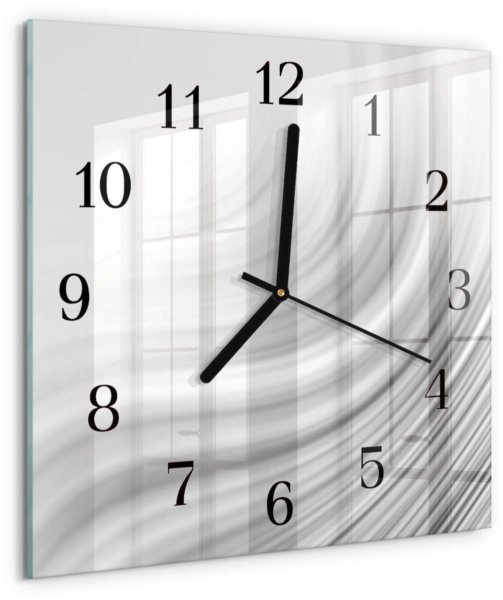 TULUP Wandklok - Abstractie Glazen Klok Met Print - 30x30 cm - Wit Moderne Glazen Wandklok - Zwarte Handen - Vierkante Wandklok - Decoratieve Glazen Klok - Glazen Wandklok Design
