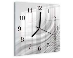 Tulup Wandklok - Abstractie Glazen Klok Met Print - 30x30 cm - Wit Moderne Glazen Wandklok - Zwarte Handen - Vierkante Wandklok - Decoratieve Glazen Klok - Glazen Wandklok Design