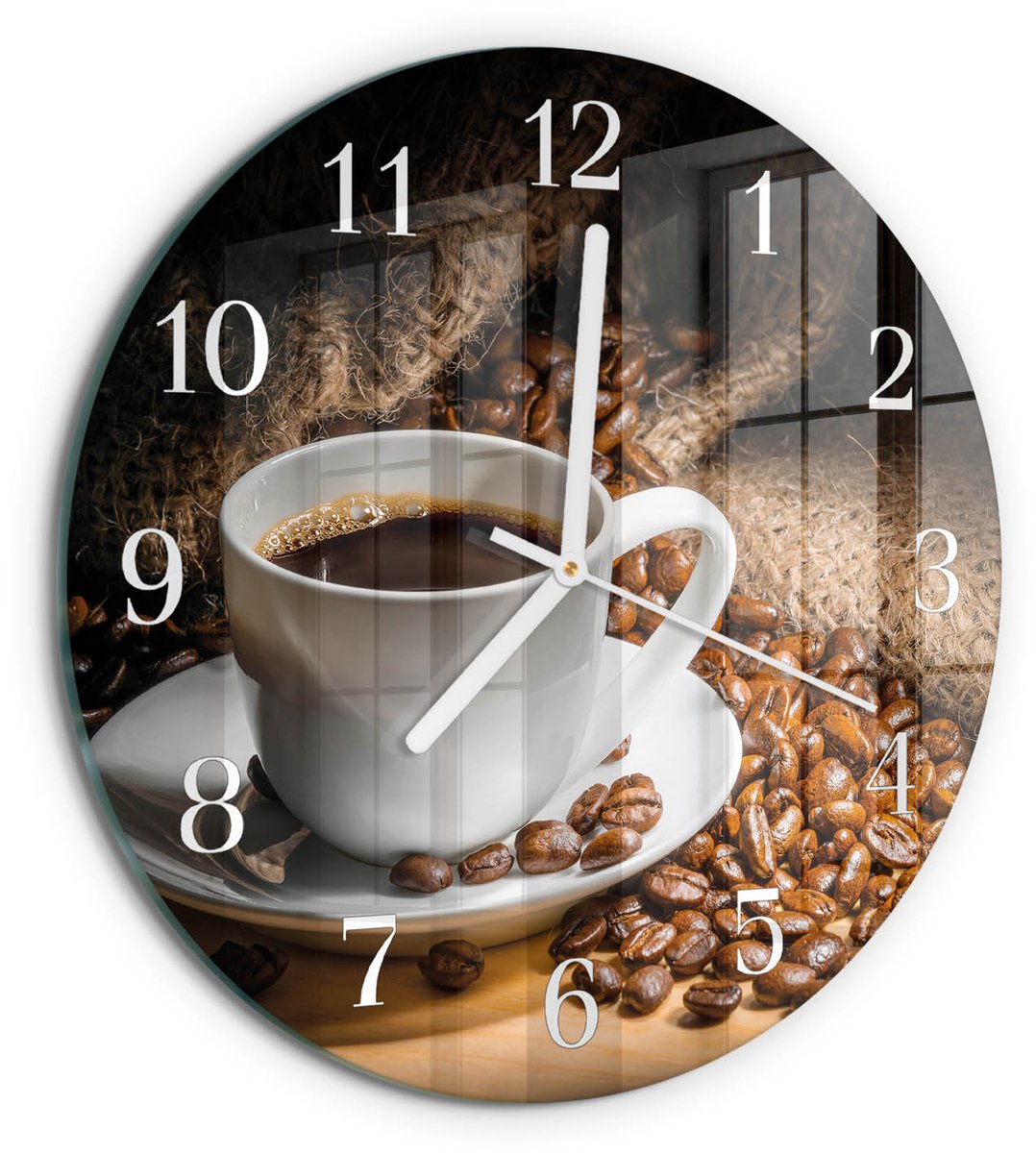 TULUP Wandklok - Koffie Moderne Wandklok Glas - 30fi cm - Bruin Wandklok Glas Decoratie - Witte Handen - Ronde Wandklok - Wandklok Glas Decoratie - Gekleurde Glazen Klok Bruin - Koffie