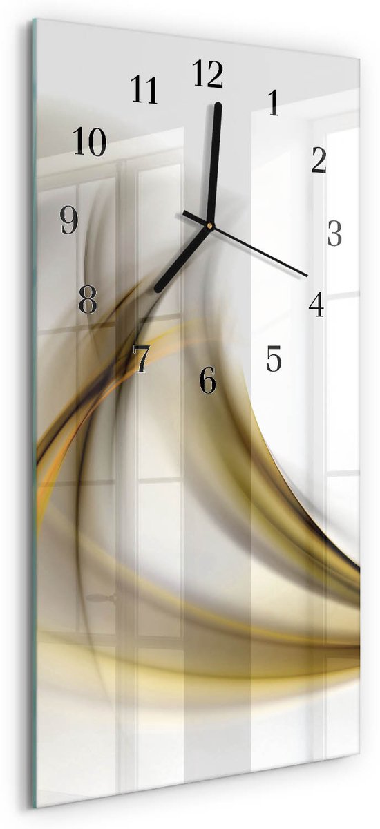 TULUP Wandklok - Patroon Klok Glas Met Opdruk - 30x60 cm - Beige Moderne Wandklok Glas - Zwarte Handen - Rechthoekige Wandklok - Wandklok Glas Decoratie - Gekleurde Glazen Klok Beige - Patroon