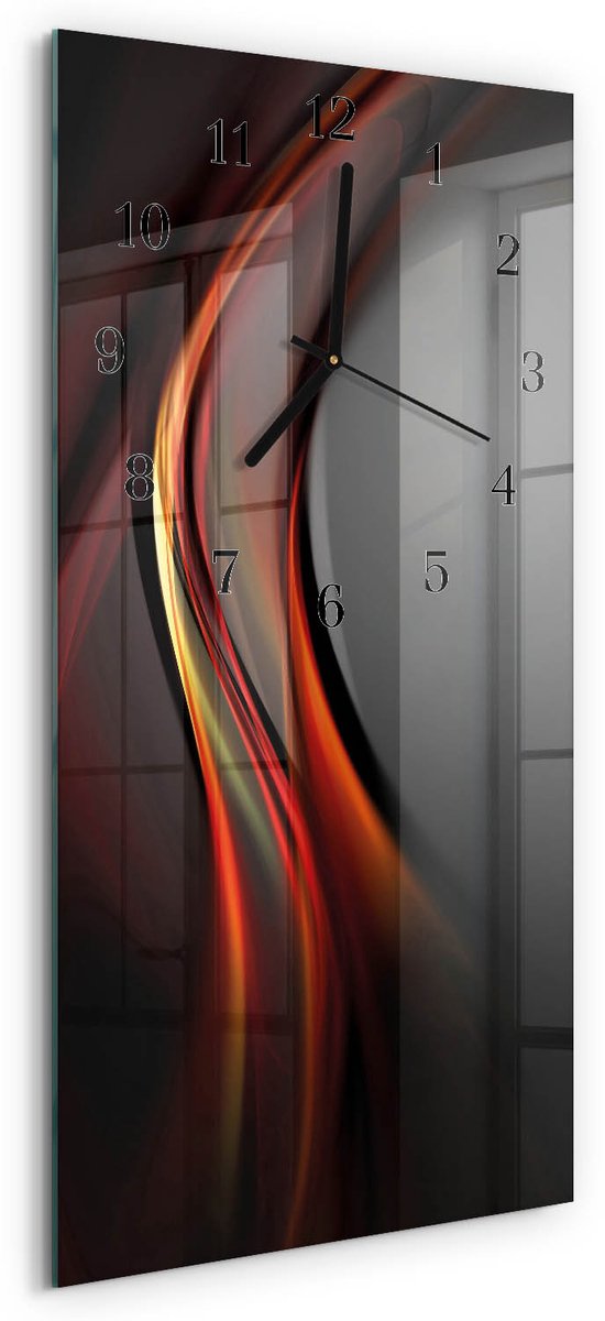 TULUP Wandklok - Patroon Klok Glas Met Opdruk - 30x60 cm - Veelkleurig Moderne Wandklok Glas - Zwarte Handen - Rechthoekige Wandklok - Wandklok Glas Met Motief - Decoratieve Glazen Klok Veelkleurig - Patroon