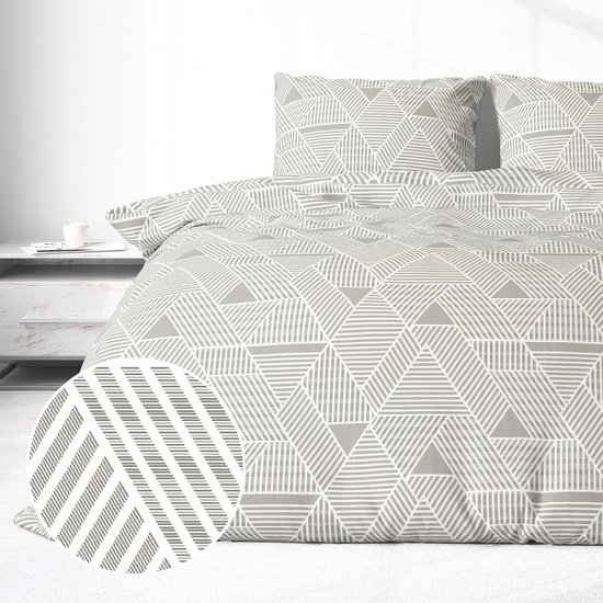 Dekbedovertrek 100% Katoen Premium - 240 x 220cm (Lits-jumeaux) - Triangle GreySand van Merkloos — afbeelding 3