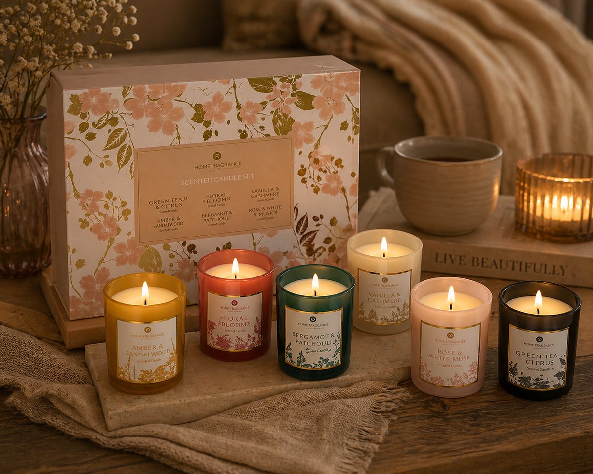 Luxe Geurkaarsen Set van 6 – Cadeauverpakking – Geurkaarsen in Gekleurd Glas – Aromatherapie Kaarsen – Sfeerkaars Cadeauset voor Ontspanning & Interieur — cadeau in Wonen & Interieur - foto 3