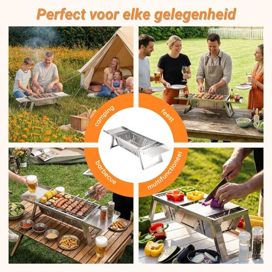 Draagbare Houtskoolgrill - Met 4 Hoogtestanden - Compacte Tafelbarbecue Opvouwbaar - Mini BBQ voor Camping, Picknick & Tuin - Verstelbaar Grillrooster - Zwart — afbeelding 4