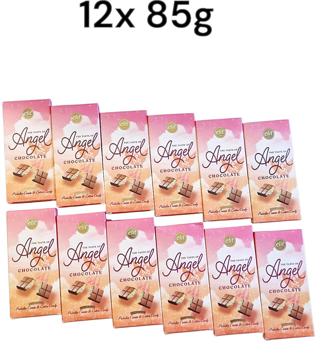 Elit Angel Hair Melkchocolade met Suikerspin (Pismaniye) & Antep Pistachecrème – 12x85g Voordeelpak Dubai Chocolade Reep | Luxe Turkse Chocolade | Premium Geschenk Cotton Candy