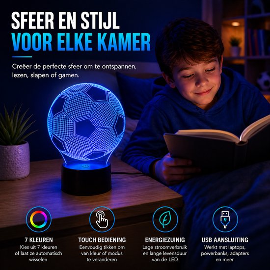 3D Voetbal LED Lamp - Voetbal Nachtlamp met 16 Kleuren - Afstandsbediening en Touch Bediening - USB Sfeerlamp voor Kinderkamer - Zwart van Merkloos — afbeelding 3