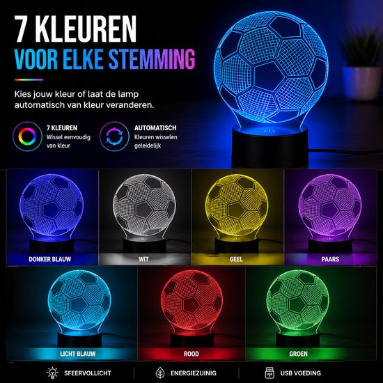 3D Voetbal LED Lamp - Voetbal Nachtlamp met 16 Kleuren - Afstandsbediening en Touch Bediening - USB Sfeerlamp voor Kinderkamer - Zwart van Merkloos — afbeelding 5