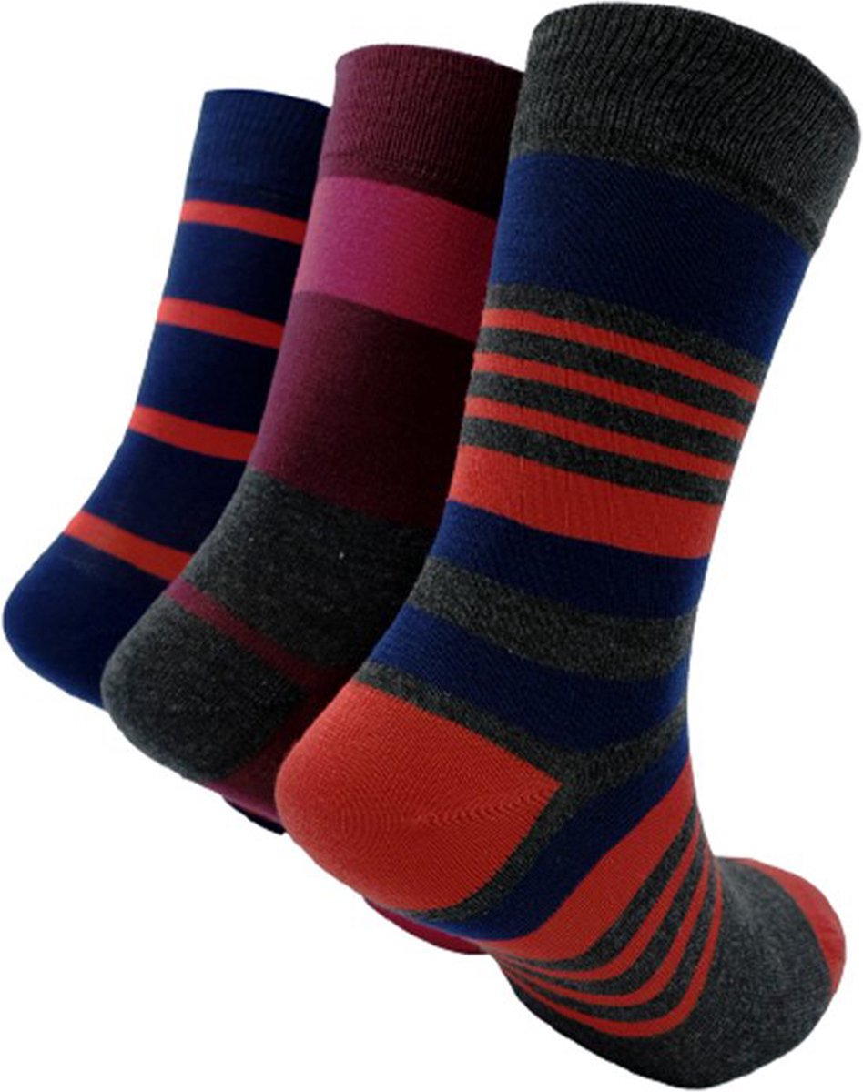 The Sockmaker - Sokken Heren - 3-Pack - Maat 40-46 - Duurzaam Bamboe & Naadloos - Gestreept Antraciet met Rood