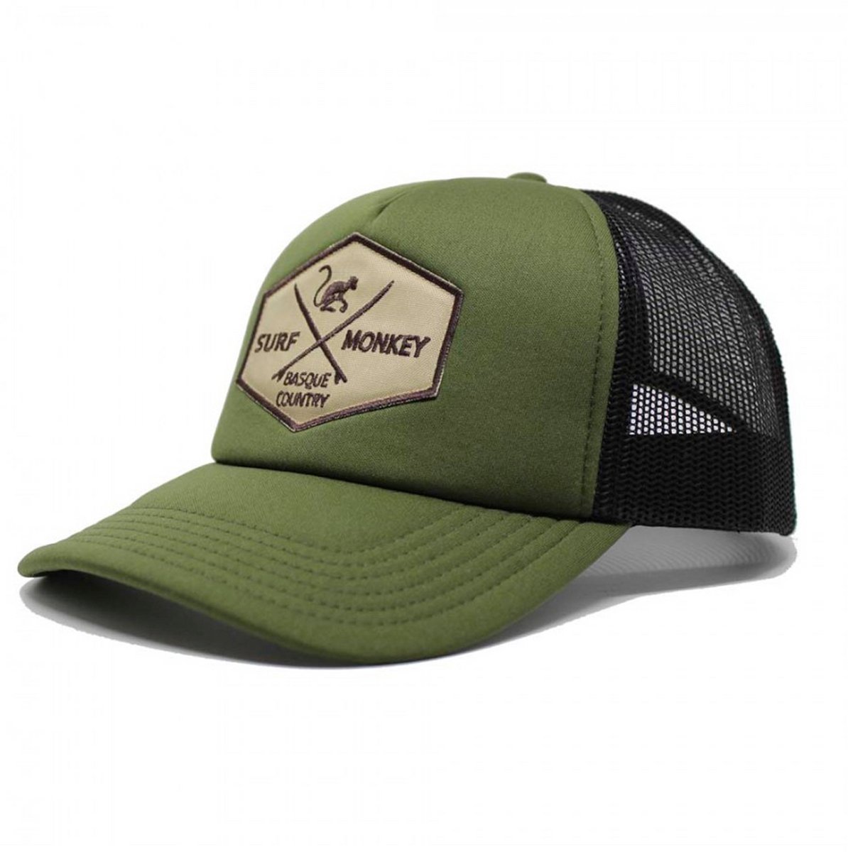 Surf Monkey - Trucker Cap -Schuim - One Size - Snapback - Zwarte olijf