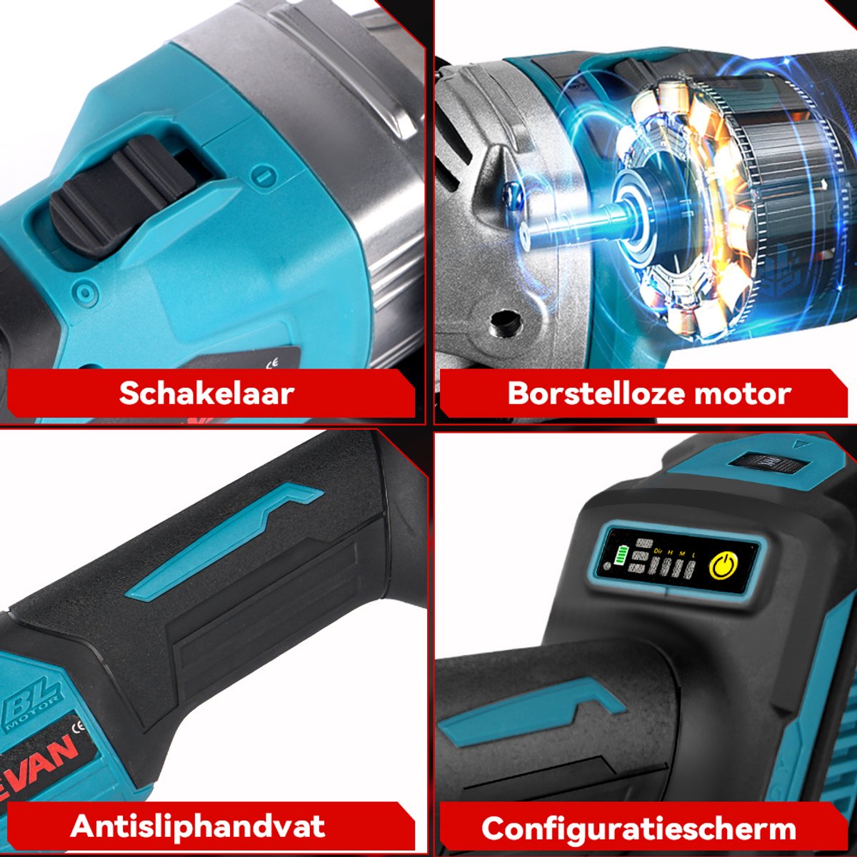 ONEVAN 125mm Borstelloze Accu Haakse Slijper, 6 Snelheden DIY Polijstmachine, Houtbewerking Polijstmachine Set – foto 5