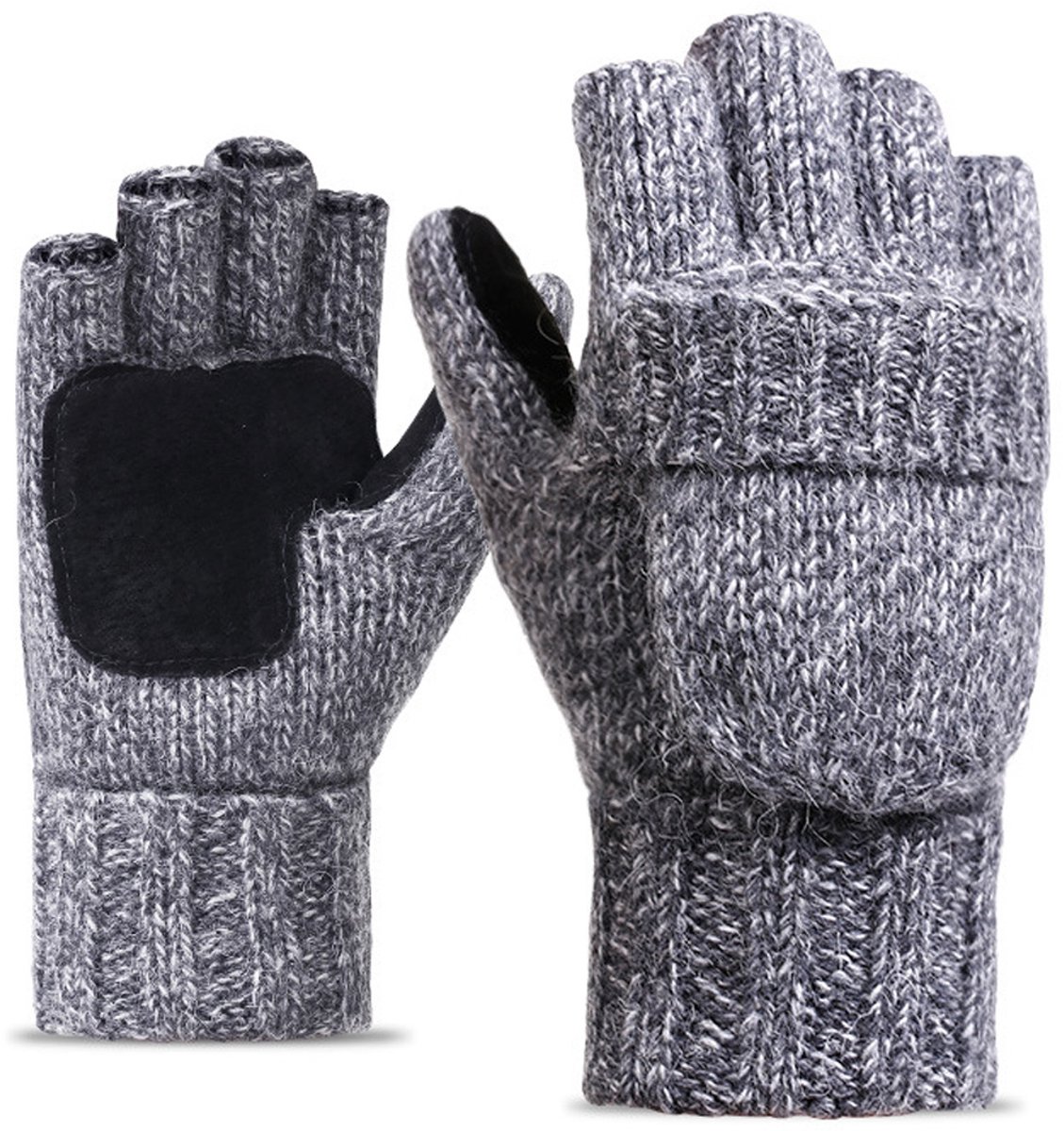 Oneay Gebreide wollen handschoenen, halfvingerige handschoenen met opklapbare bovenkant voor heren en dames, geschikt voor alle seizoenen, outdoor fietshandschoenen.