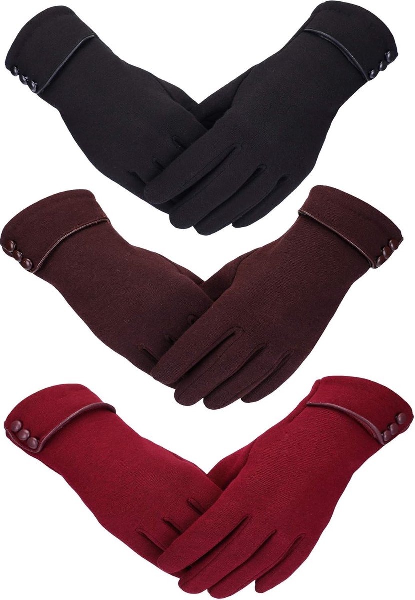 Oneay Set van 3 paar touchscreen handschoenen voor dames - Winddichte handschoenen, geschikt voor vrouwen en meisjes voor buitenfietsen