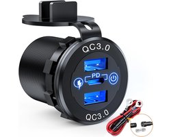 Dubbele USB-aansluiting PD Type C en QC3.0 12V 24V auto-aansluiting schakelaar zekering bedradingsset voor auto's, vrachtwagens, campers en caravans