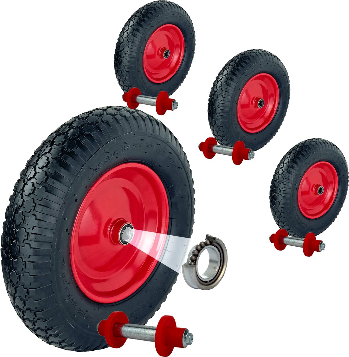 TRUTZHOLM 4x Kruiwagenwiel 4.80/4.00-8 Metalen Velg - Heavy-Duty 4PR Luchtband met As - Set van 4 Reservewiel 390x95mm 200kg