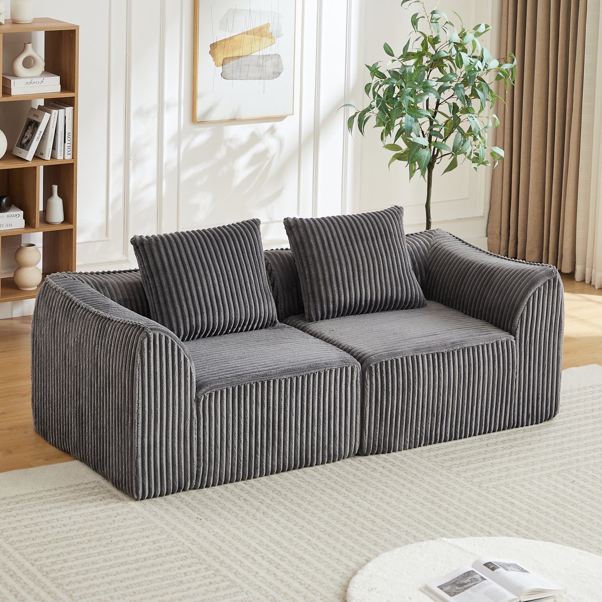 REDOM - Modulaire Bank - Gebogen Lijnen - Minimalistisch - Woonkamer - Ribstof En Schuim -
