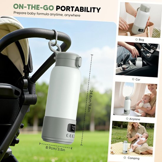 Draagbare Flesverwarmer, 500 ml Grote Capaciteit Baby Flesverwarmer, Snelle Verwarming van Moeder Melk, Melkpoeder en Water, Draagbare Flesverwarmer met Lange Draaitijd voor Reizen, Met Pasteurisatiefunctie — afbeelding 2