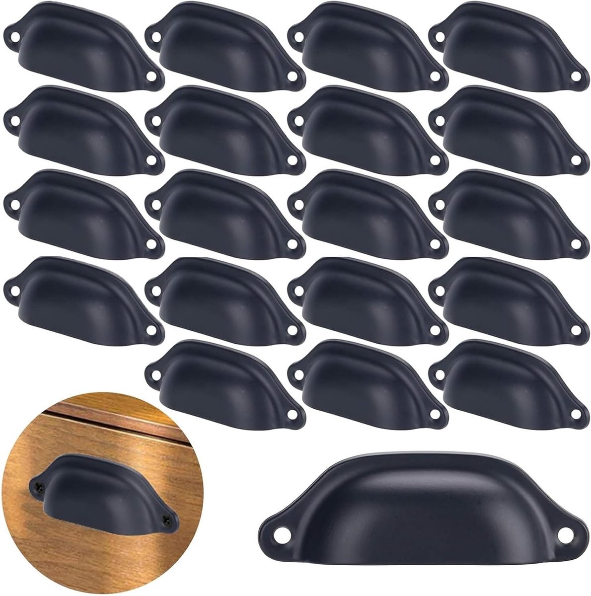 Vintage Schelp Handgrepen - 20 Stuks Zwarte IJzeren Handgrepen voor Kasten, Lades en Meubels