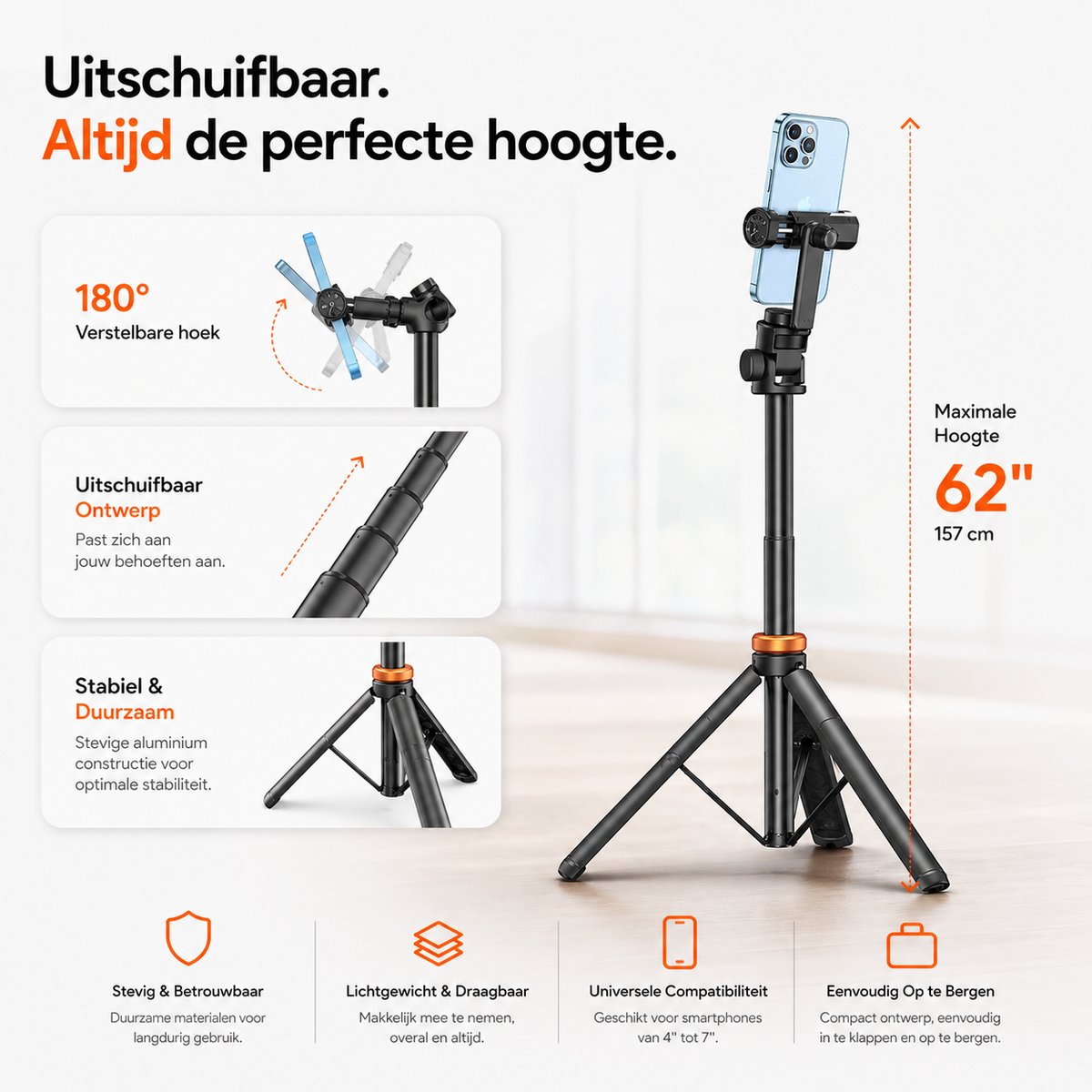 Sounix Telefoon Tripod - tot 158cm thumbnail 4
