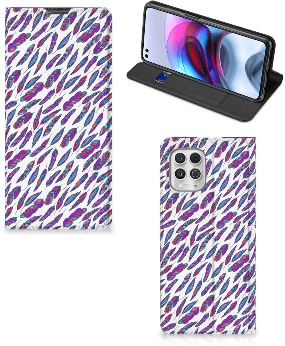 Motorola Moto G100 Hoesje met Magneet Feathers Color