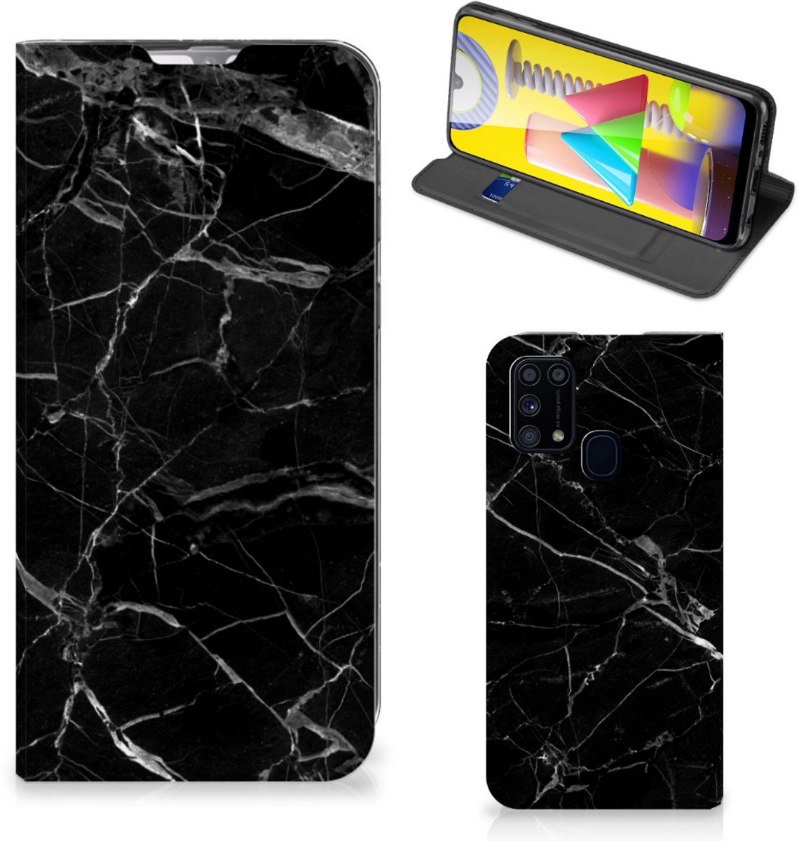 Samsung Galaxy M31 Standcase Marmer Zwart - Origineel Cadeau Vader